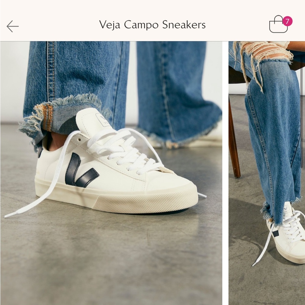 Veja Campo women’s sneakers.  White and black.  Size US 8.